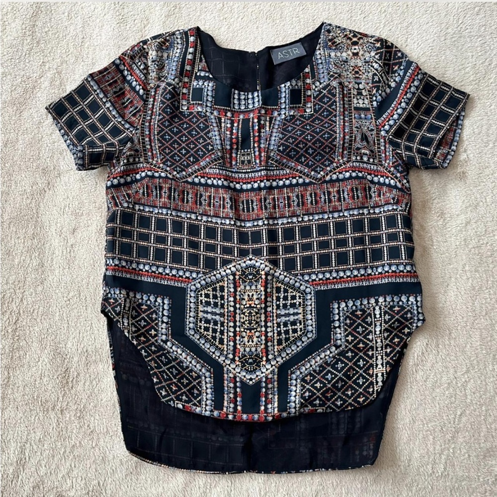 ASTR Women Geometric Patterned Blouse - Black, Red, and Blue